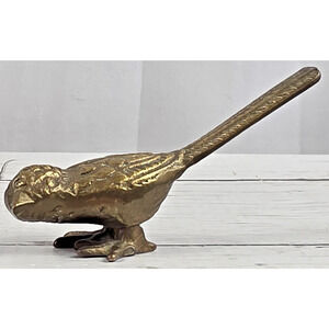 Solid Brass Song Bird Figurine w/Head Tilt, 1.25"x4" w/Patina, Vintage